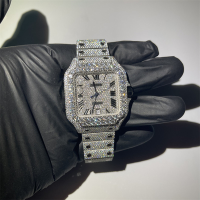 GRA Micro Setting Moissanite Watch Cuban Santos Bustdown Top Quality