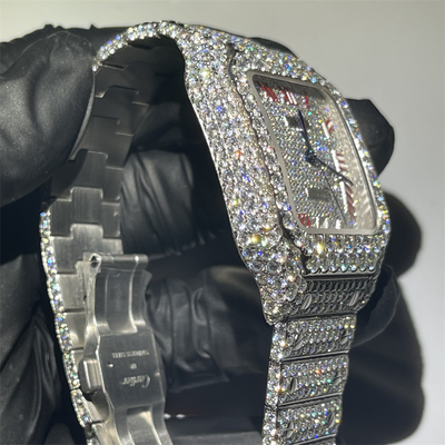 GRA Micro Setting Moissanite Watch Cuban Santos Bustdown Top Quality