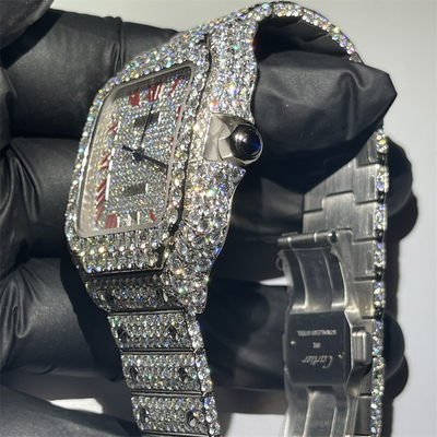 GRA Micro Setting Moissanite Watch Cuban Santos Bustdown Top Quality