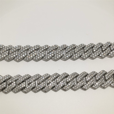 2 Row Moissanite Cuban Link Luxury Men Cuban Link 14mm Gold Plated
