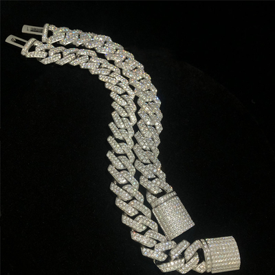2 Row Moissanite Cuban Link Luxury Men Cuban Link 14mm Gold Plated