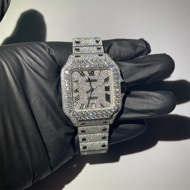GRA Micro Setting Moissanite Watch Cuban Santos Bustdown Top Quality